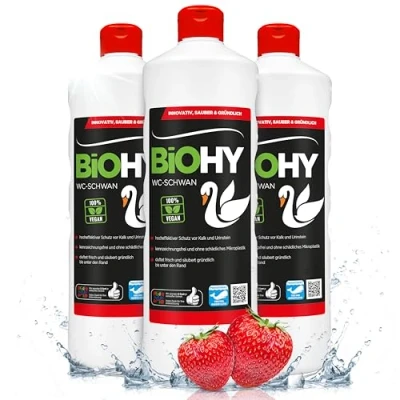 Image de BiOHY WC Cygne (3 x 1l Bouteille) gel puissant et brillant pour une propreté hygiénique jusqu&#039;au bord prévient le calcaire tartre de l&#039;urine (WC Schwan)