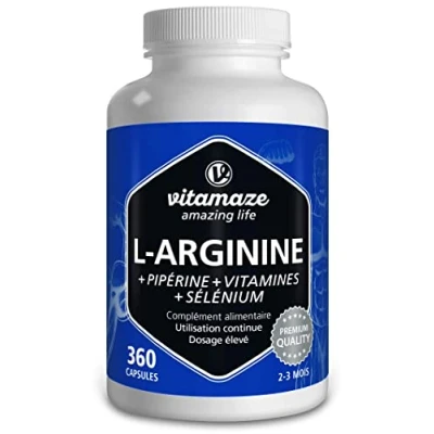 Image de L Arginine Complex Fort 4500mg 360 Capsules avec B6, B12 + Acide Folique Sélénium Pipérine Idéal pour les Athlètes Qualité Allemande, sans Additifs Inutiles