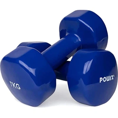 Image de POWRX haltères en Vinyle 14 kg (2 x 7 Bleu foncé)