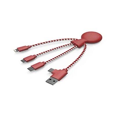Image de Xoopar Câble Multi USB Mr Bio 4 en 1 Durable Chargeur Universel pour Smartphone Apple iPhone Samsung Google Huawey Xiaomi OnePlus LG Kindle (Rouge)