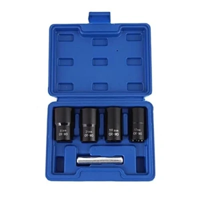 Image de Lot de 5 douilles torsadées Outil d&#039;extraction boulons métriques et d&#039;écrous roue d&#039;impact 1,27 cm pour enlever la déformation rouille (taille unique)