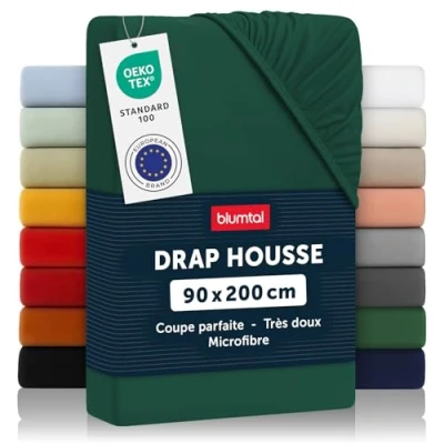 Image de Blumtal Drap Housse 90x200 cm en Microfibre certifié Oeko TEX Enfant Parure lit draps Doux Vert foncé