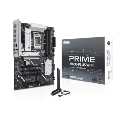 Image de ASUS Prime B860 PLUS WiFi, Carte mère Intel ATX, 8+1+1+1 80A étapes d&#039;alimentation DrMOS, DDR5, PCIe 5.0, 2 emplacements M.2, Realtek 2,5 Go Ethernet, Wi FI 6E, DisplayPort, HDMI, USB Type C 20 Gbps