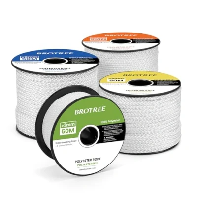 Image de Brotree Corde Tresse Polyester 3mm x 50m Blanc, Bobine 100 KG Charge de Rupture