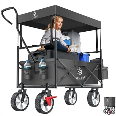 Image de KESSER® Chariot de transport Pliable avec toit, diable transport, 2 poches en filet, housse et une poche extérieure frein avant Pneus caoutchouc plein Charge maximale : 100 kg