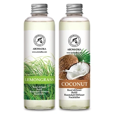 Image de Recharge Diffuseurs de Parfum 2x200ml аvec Arôme Lemongrass &amp; la Noix Coco Aromathérapie Maison Frais et apaisant Fraîche Durable Spa Bain Restaurant