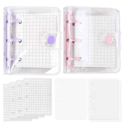 Image de Reliure à Feuilles Mobiles 3 Trous Carnet de Notes Mini Classeurs Anneaux en PVC Couvertures Transparentes avec Papier Couverture et Poche 3pcs pour Réunion Mémo (2)