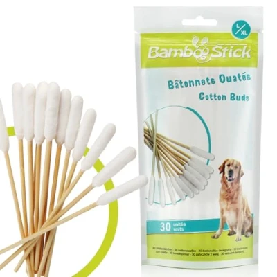 Image de BambooStick Pack de 30 coton tiges L/XL pour nettoyer les oreilles des grands chiens Produit naturel le soin Facile à utiliser Elaboré par un vétérinaire français (1)