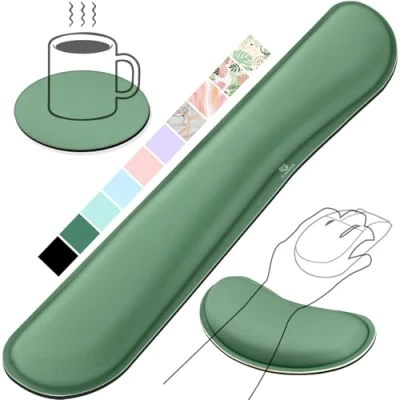 Image de Gimars Repose Poignet Clavier, Reposes Poignets Souris Ergonomique en Mousse à Mémoire, Support Tapis de Clavier Gel Coude avec Base Antidérapant PU pour Bureau Gamer, Ordinateur, Vert Foncé