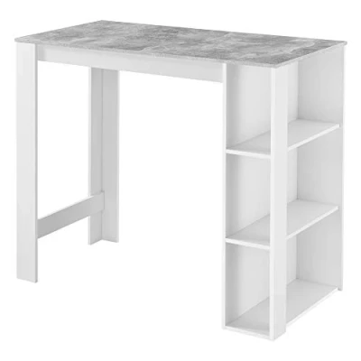 Image de [en.casa] Table de Bar Design avec Surfaces Rangement Bistrot 3 Étagères Panneaux Particules 120 x 60 106 cm Blanc Effet Béton