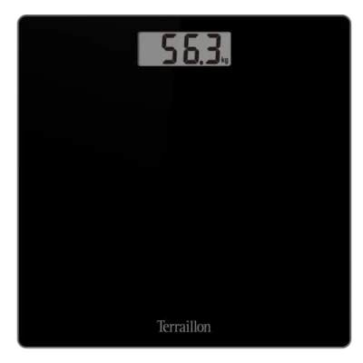Image de TERRAILLON Pèse personne TSQUARE Noir Compact et ultra plat 26cm x Plateau verre Large écran LCD Capacité 180Kg Graduation 100g
