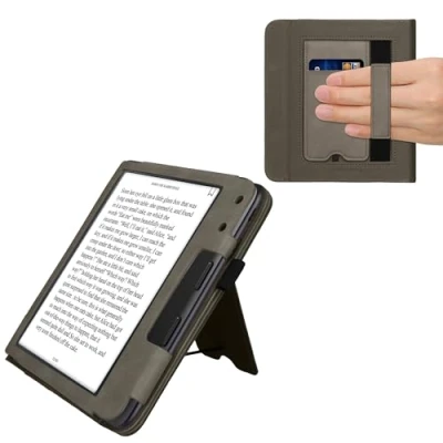 Image de kwmobile Étui Compatible avec Kobo Libra Colour Coque à Rabat magnétique Tablette eReader Daim synthétique Gris
