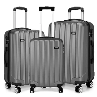 Image de Kono Ensemble de 3 valises à la Mode en ABS léger, avec Mallette Transport Rigide, 4 roulettes Gris