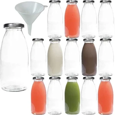 Image de Viva Haushaltswaren Lot de Bouteilles en Verre/Bouteilles Lait 250 ML avec Entonnoir à vis argentées, Verre, Deckel Silber, 15 x 250ml