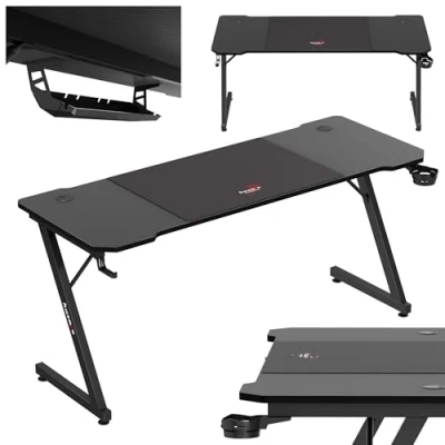 Image de Bureau Gaming HUZARO Hero 4.8 Ergonomique Surface en Fibre de Carbone Gestion des câbles intégrée