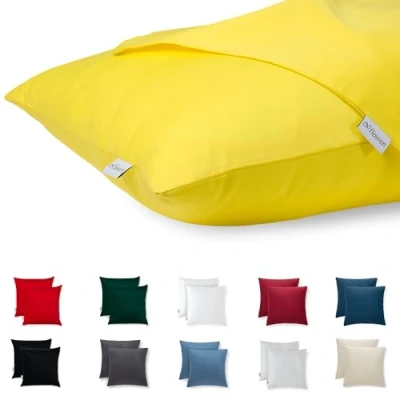 Image de Housse Coussin 50x50 Coton Satin Premium Lot de 2 Taie d&#039;oreiller pour Coussins Canapé/Lit Tissu Super Doux Resistant et Lavable Hypoallergénique Anti Acariens avec Fermeture éclair Invisible