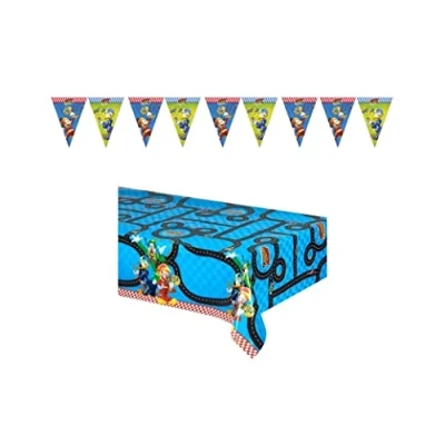 Image de ALMACENESADAN, 4886, Pack fête Mickey Mouse composé d&#039;une Nappe de superpilotes 120 x 180 cm et fanions. Dimensions : Environ 2,40 m, idéale pour fêtes Anniversaires.
