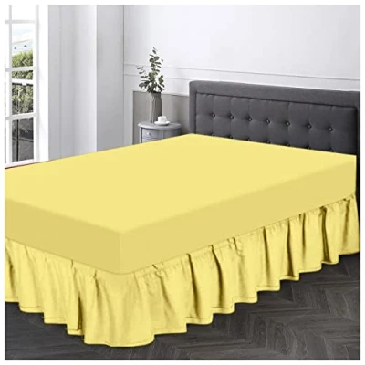 Image de GC GAVENO CAVAILIA Diamant Cache sommier à Volants en Polycoton pour lit, Taille Simple, élastique et Respirant, uni, Polyester, 50% Coton, Jaune, King Base Valance