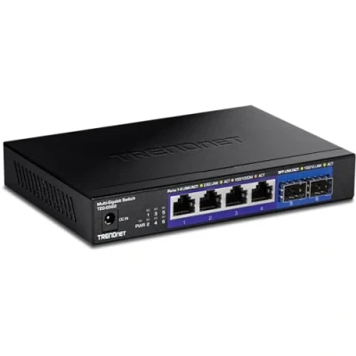 Image de TRENDnet TEG S562 commutateur Multi Gig Non géré à 6 Ports, 4 Ports 2,5GBASE T, 2 SFP+ 10G sans Ventilateur, Conception de Bureau compacte, boîtier en métal, réseau Ethernet, Noir