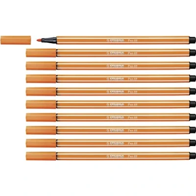 Image de Feutre dessin STABILO Pen 68 Lot x 10 feutres de coloriage pointe moyenne Orange Foncé (68/30)