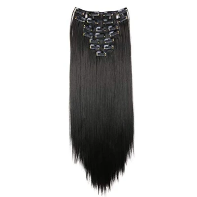 Image de CAISHA XL 60cm 7 Pièces Jeu CLIP IN Extensions De Cheveux Postiche Raide Brun Noir CE2