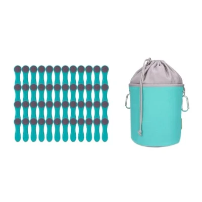 Image de Lot de 48 pinces à linge avec ressorts compression en acier inoxydable, Softtouch turquoise, 1 sac toile turquoise gris