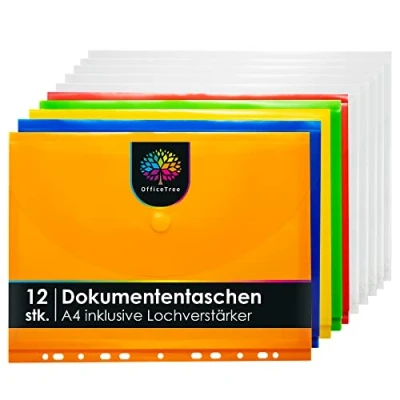 Image de OfficeTree 12 x Porte documents A4 Multicolore avec 240 perforations 5 7 Transparent Pochettes transparentes