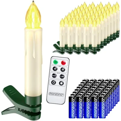 Image de DEUBA® 40x bougie LED de Noel blanc chaud sans câble décoration lumineuse aspect cire piles incluses minuterie