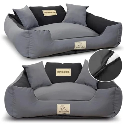 Image de Lit pour Grands Chiens XL 115x95 cm Gris Personnalisé Nom du Chien Housse Dehoussable et Lavable Canapé adapté au Lavage Base antidérapante, Super Doux Made in EU