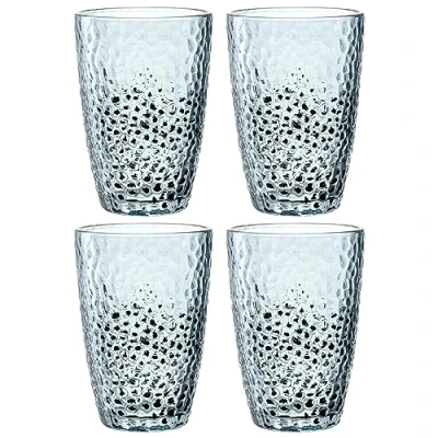 Image de Leonardo Matera 024384 Lot de 4 verres en verre qualité supérieure, aspect martelé, contenance 340 ml, fait à la main, passent au lave vaisselle, robustes, bleus