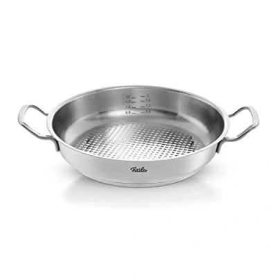 Image de Fissler Original Profi Collection Poêle à Servir Ronde en Acier Inoxydable (2 l, Ø 24 cm), Surface de Cuisson Novogrill, Graduation Intérieure Compatible Induction, Argenté