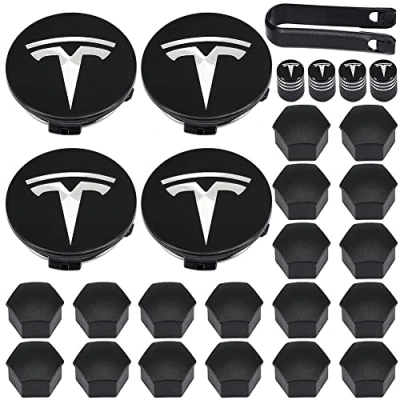 Image de Tesla Kit de Cache moyeux Aero écrous pour Model 3, Modèle Y, S, X, Logo argenté