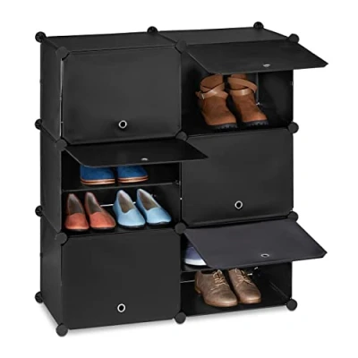 Image de Relaxdays Étagère à Chaussures, système d’emboîtement, 12 Compartiments, 6 Portes, HLP 95x85x31,5 cm, Noire
