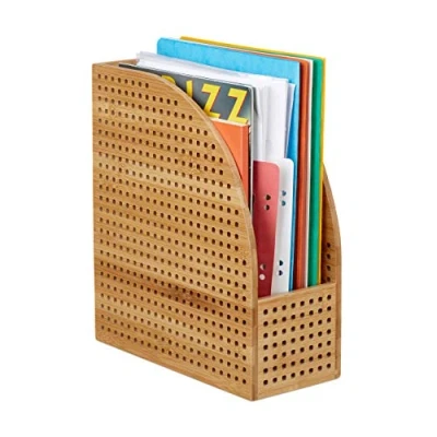 Image de Relaxdays Porte revues, range journaux bambou, format A4, support document, bureau, trous, 30,5 x 26,5 12 cm, nature