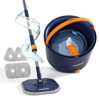 Image de 132cm Balai Serpillère avec Seau Essoreur, 2 en 1 Système de Filtre Ssépare la Saleté l&#039;eau Douce, Serpillere Microfibre pour Sol Fenêtre, Mop Vadrouille Nettoyage 4 Tampons