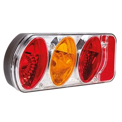 Image de Spotlight Feux arrière chromé 5 Fonctions Gauche Lanterne chromé/Clignotant, veilleuse, Stop, éclaireur de Plaque, feu recul Dimensions : 222x100x55mm Entraxe 150/155mm