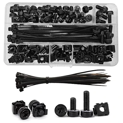 Image de Lot de 100 écrous et rondelles M6 x 16/20 mm Ensemble vis Assortiment noir Kit boulons pour montage données à trous carrés