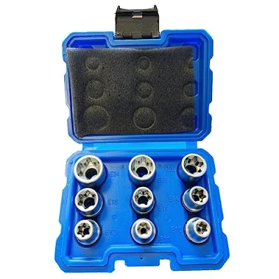 Image de Satra JEU 9 DOUILLES COURTES CARRE 1/2 PROFIL TORX E 10 11 12 14 16 18 20 22 24