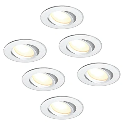 Image de HCFEI Lot de 6 Spot LED Encastrable Complet Orientable Alu Brosse avec Ampoule GU10 Module 220V 3W, Dimmable, Blanc Chaud 3000K, Percage 68mm