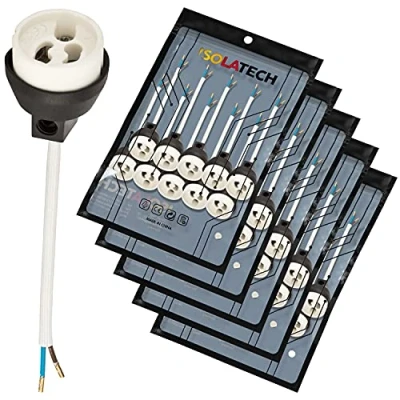 Image de ISOLATECH GU10 ignifuge douilles en céramique avec embouts cuivre sertis VDE RoHS 230 250 Volt 2A max.100W 0,75mm 2 câbles LED halogène (ici : 50 pièces)
