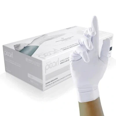 Image de UNIGLOVES White Pearl gants d&#039;examen en nitrile jetables polyvalents, sans poudre et latex boîte de 100 gants, blanc, taille L (GP0024)