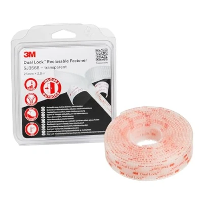 Image de 3M Dual Lock SJ356B, solutions de fixations amovibles conçu pour donner un aspect translucide (verre, verre acrylique (PMMA), Polycarbonate) translucide, 25mm x 2.5m, 5.7mm (1 blister)