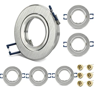 Image de KYOTECH lot de 6 cadres Pour spots à encastrer orientables Aluminium brossé,livré avec douilles GU10,Cadre Montage encastré lampes halogènes GU10 MR16 led module