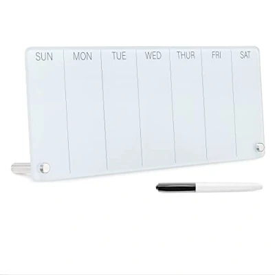 Image de Navaris Tableau Blanc en Verre Semainier 40,6 x 15,2 0,4 cm à Poser sur Table Bureau Planning Semaine avec Feutre Noir Liste Course Note