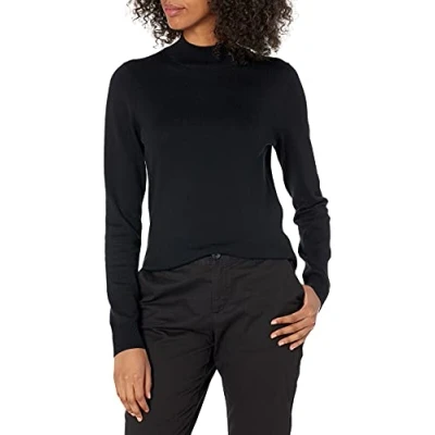 Image de Amazon Essentials Pull léger à col montant (grandes tailles disponibles) Femme, Noir, S