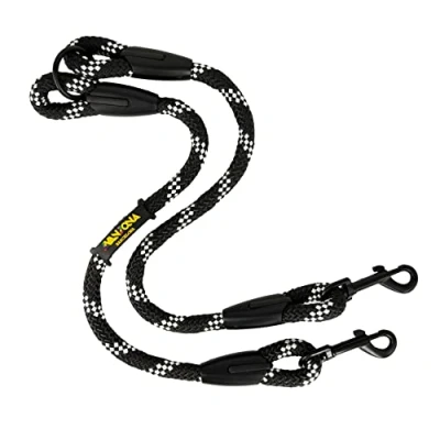 Image de Laisse pour Chien avec Double Attache 2 Chiens, fabriquée en Espagne, Petits, Moyens et Grands Chiens. Noir Blanc