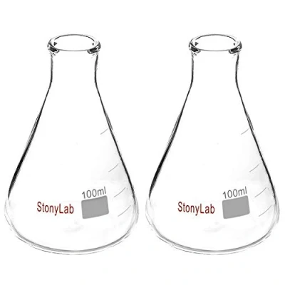 Image de StonyLab 2 Paquet Fiole Erlenmeyer en Verre à Paroi Lourde avec Bouche étroite et Bord Robuste, Narrow Mouth Flasks (100 ml Convient au Bouchon Caoutchouc 5#)