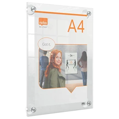 Image de Nobo Porte Affiche A4 Mural Repositionnable en Acrylique, Sans Cadre, Portrait / Paysage, Fixation par Ventouses, Premium Plus, Transparent, 1915600