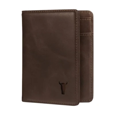 Image de TORRO Bifold Wallet Portefeuille à Deux Volets Porte Cartes en Cuir véritable de qualité supérieure avec Protection RFID (Marron Foncé)