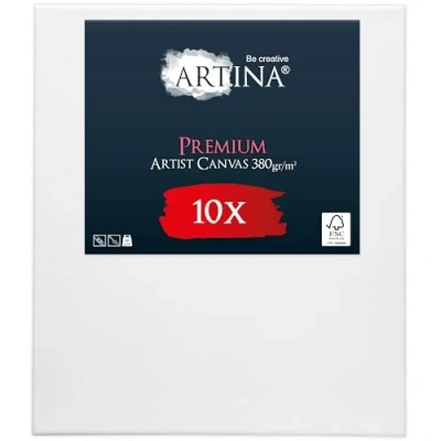 Image de Artina Lot de 10 Premium Toile Peinture Grand Format 60x80 cm Canvas Châssis Bois pour Stable 380 g/m² 100% Coton Vierge Peinte au préalable a Peindre Tableau